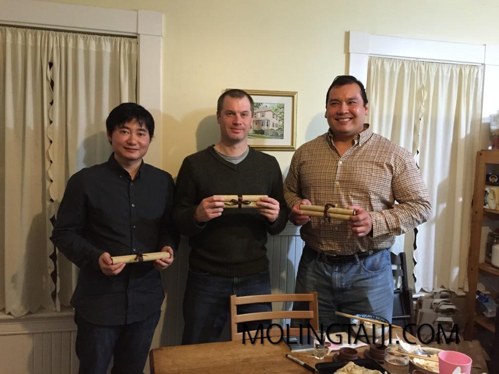  21st generation Chen Shi Taijiquan Gongfu Jia, left to right: 3) Nguyen Do, 1) Chris Letizia, 2) Marshall Rosenstein